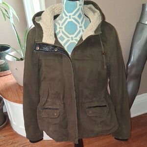 Sebby Olive Utility Jacket with Faux Shearling